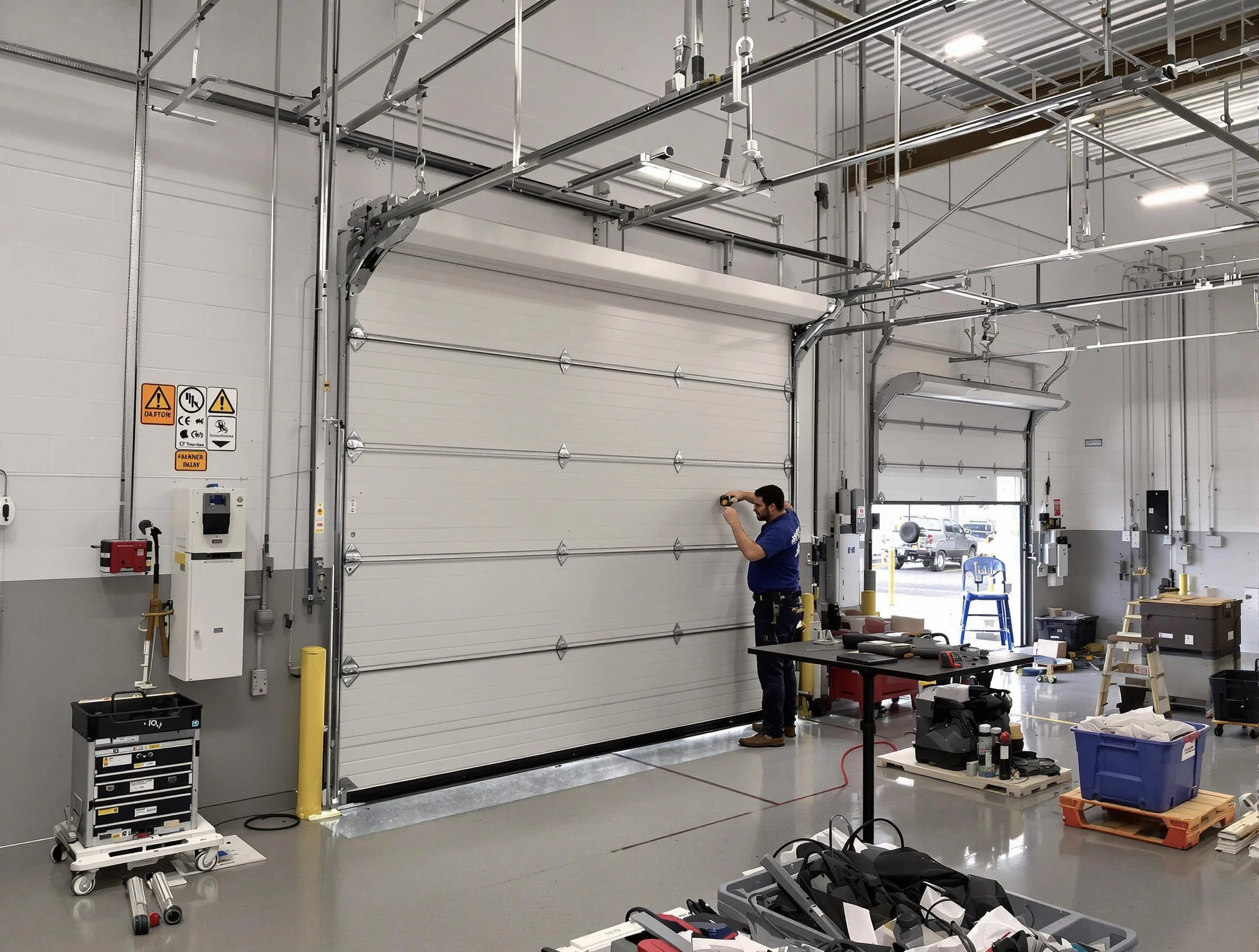 Commercial garage door repair being performed by Vero Beach Garage Door Repair expert in Vero Beach