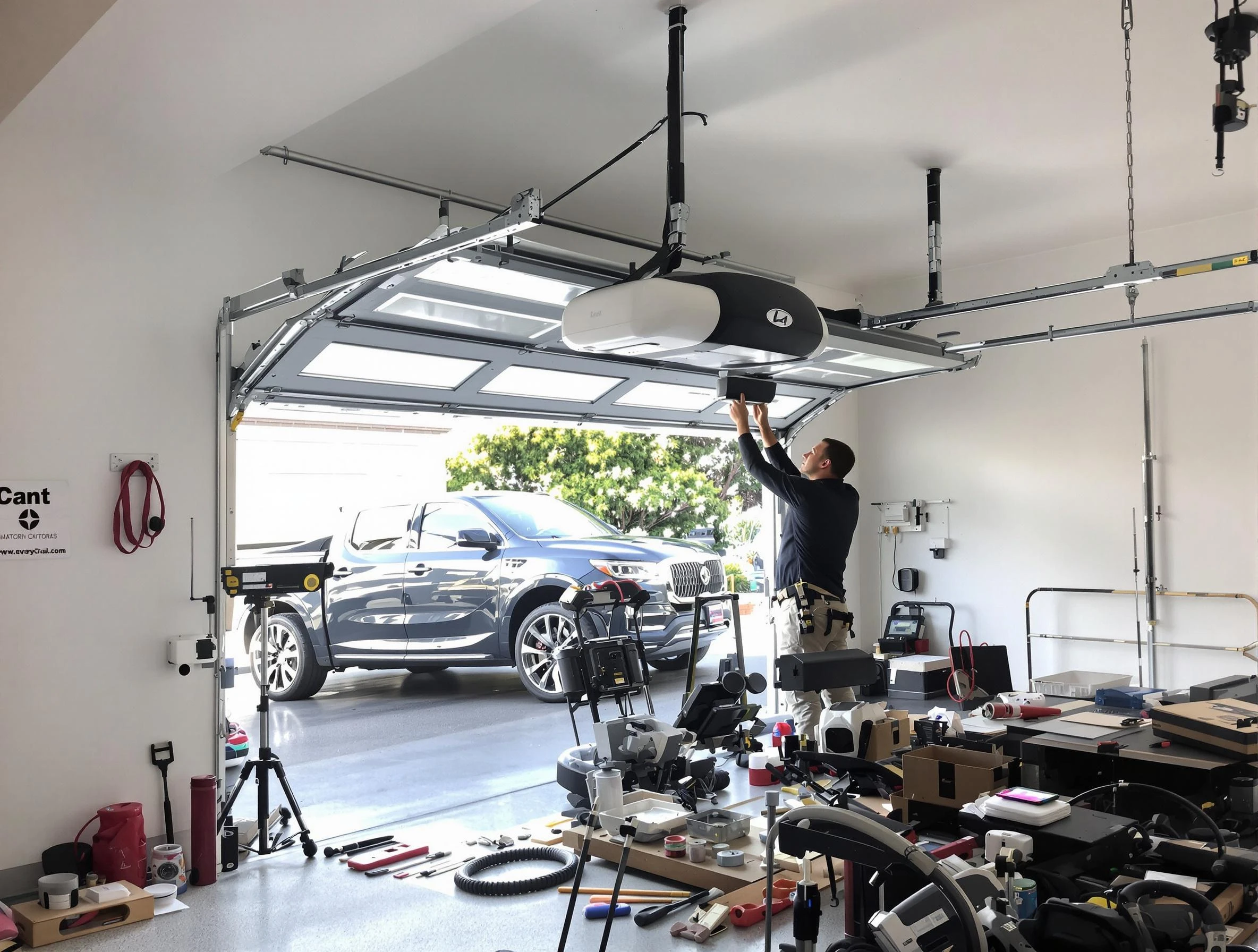 Vero Beach Garage Door Repair specialist installing smart garage door opener system in Vero Beach home