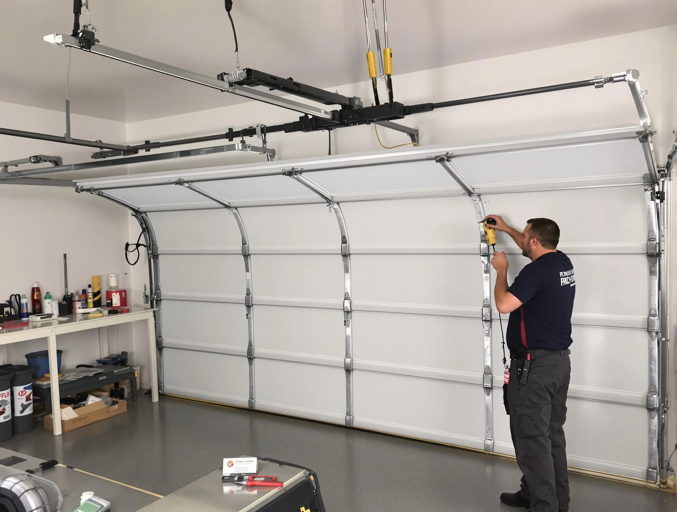 Vero Beach Garage Door Repair certified technician performing overhead door system repair in Vero Beach