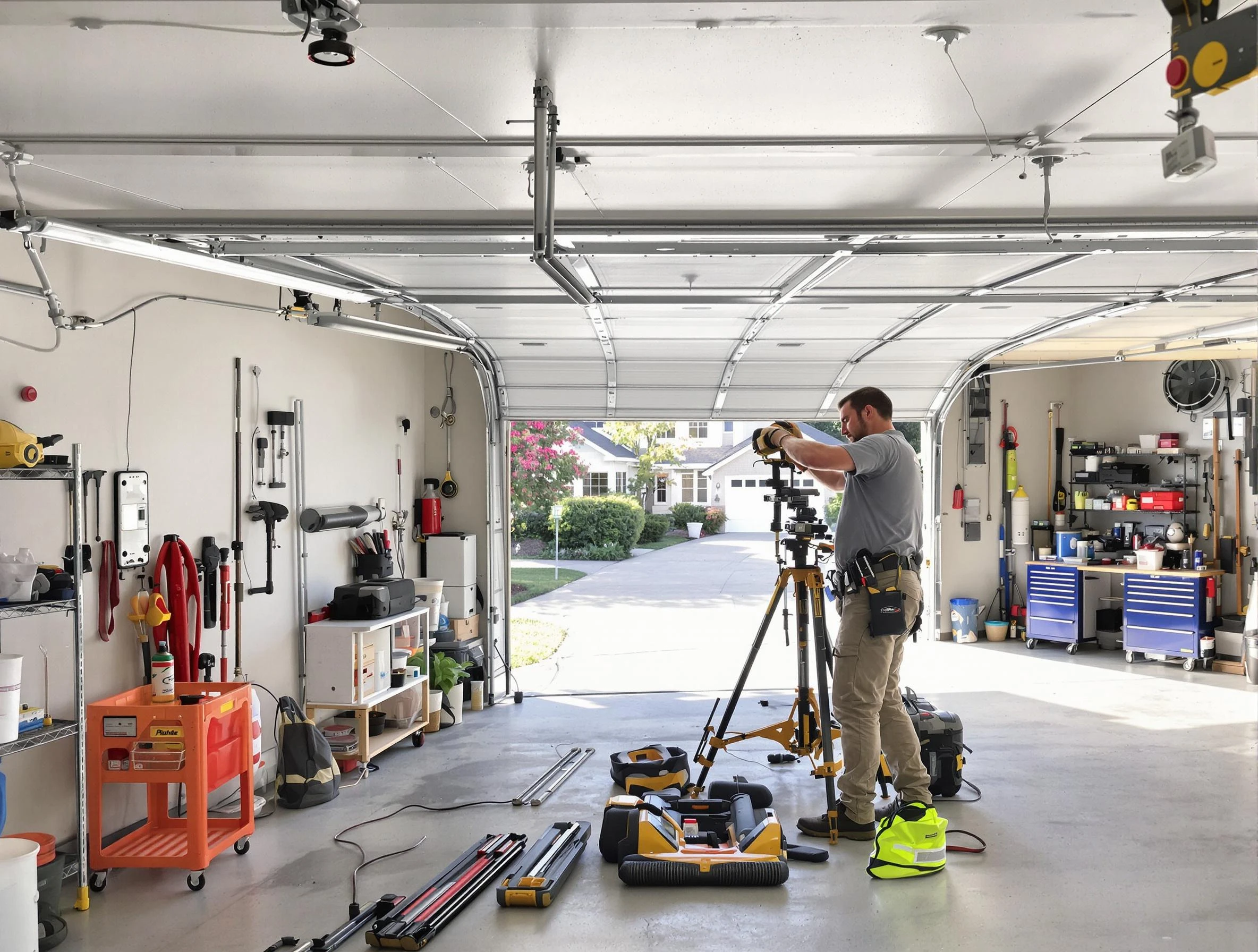 Vero Beach Garage Door Repair specialist performing laser-guided track alignment in Vero Beach